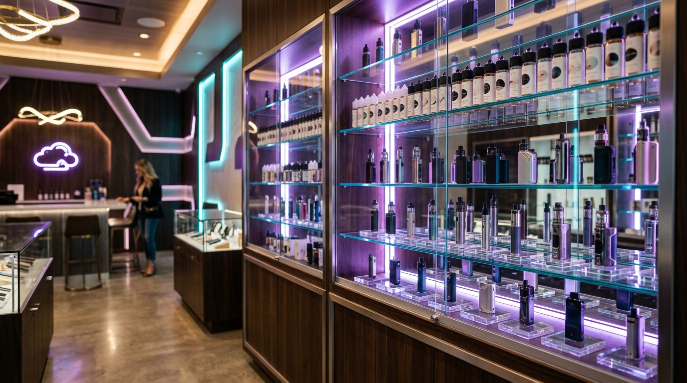 Vape display racks at Arize Smoke Houston TX