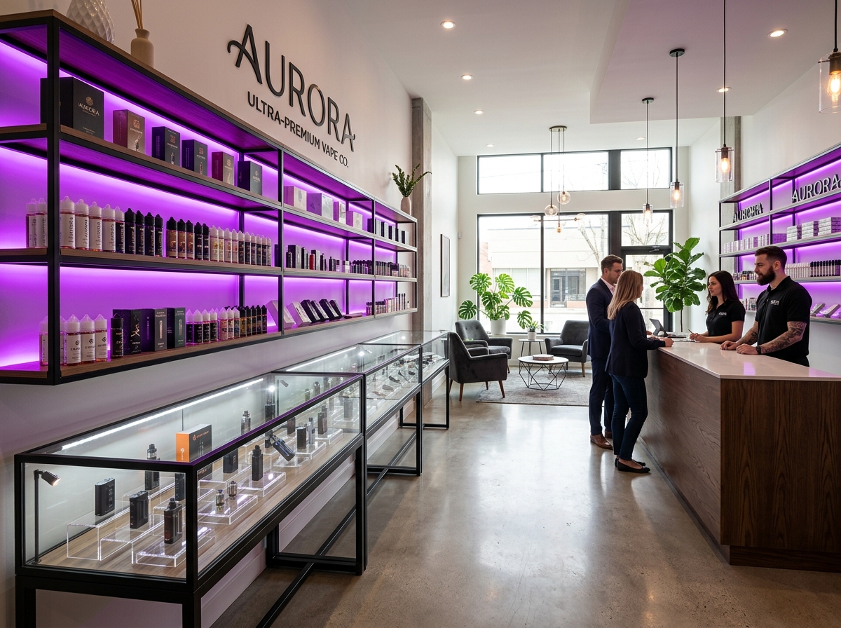 Interior view of Arize Smoke clean retail store layout